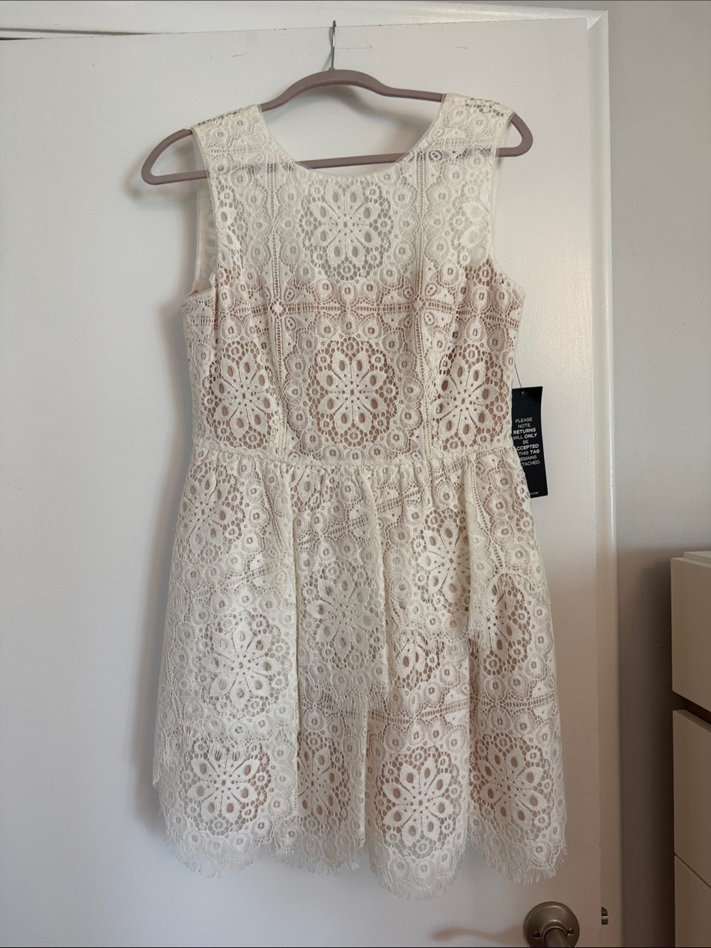 BCBG Charlee Cream Floral Lace Sleeveless Dress